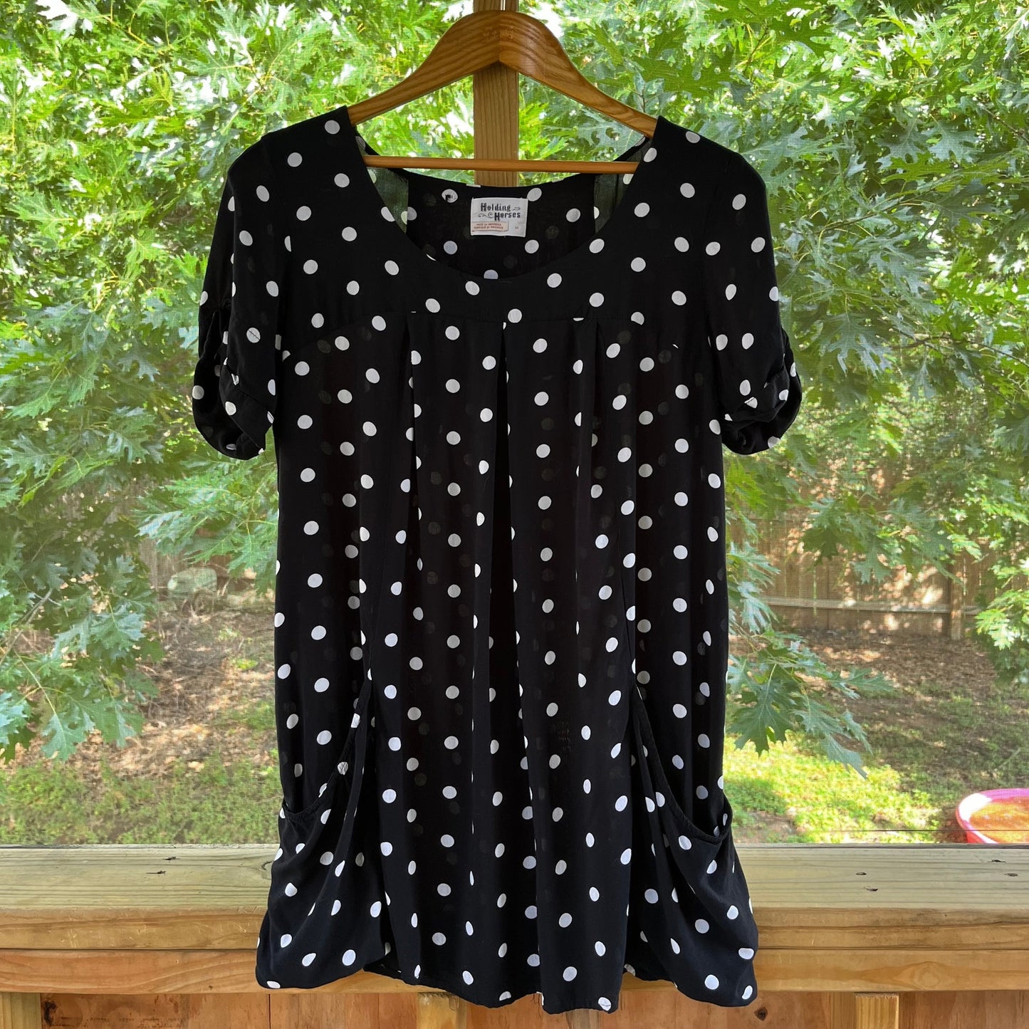 Anthropologie Holding Horses Black And White Polka Dot Tunic Top Size M