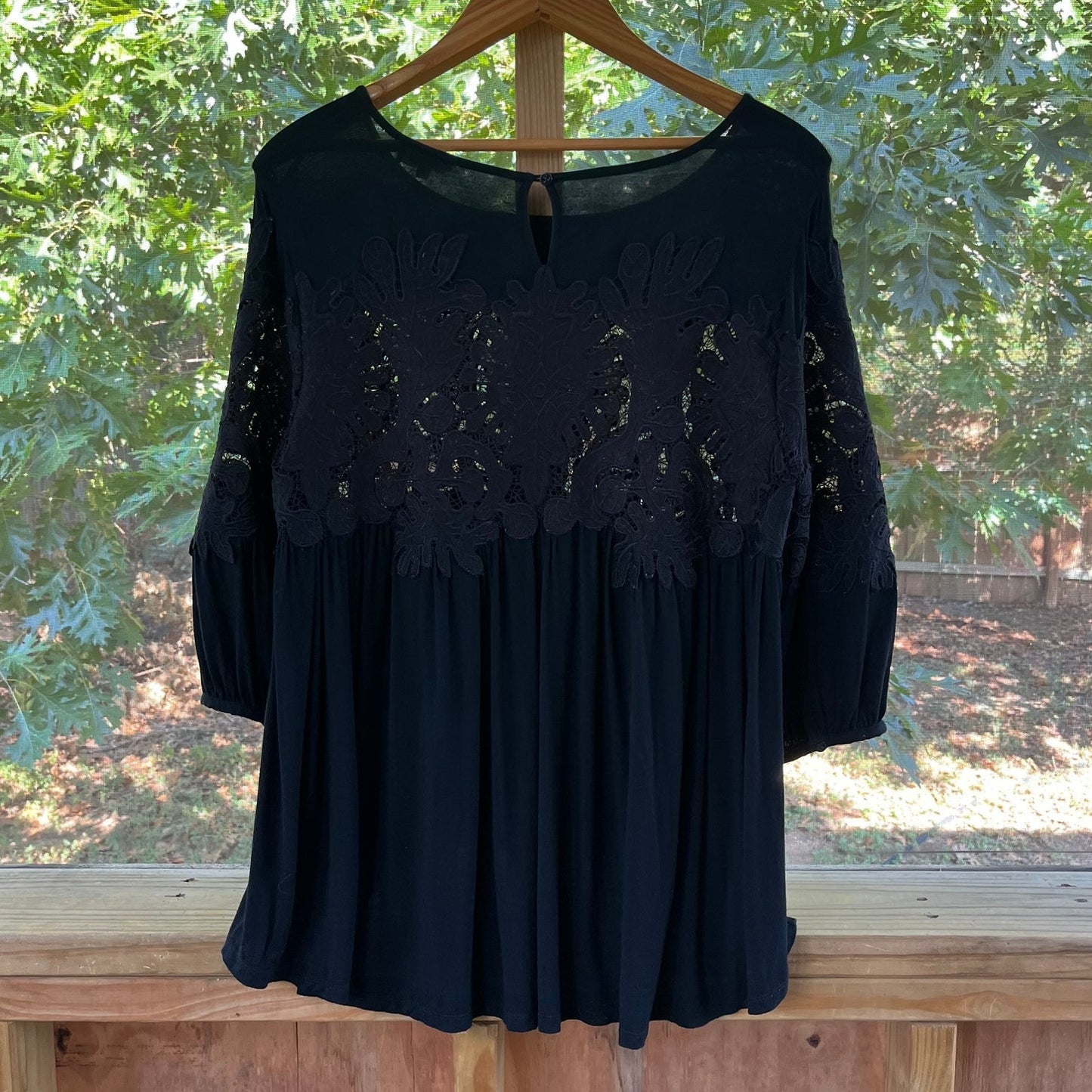 Anthropologie Deletta Black Desi Blouse Embroidered Lace Size M