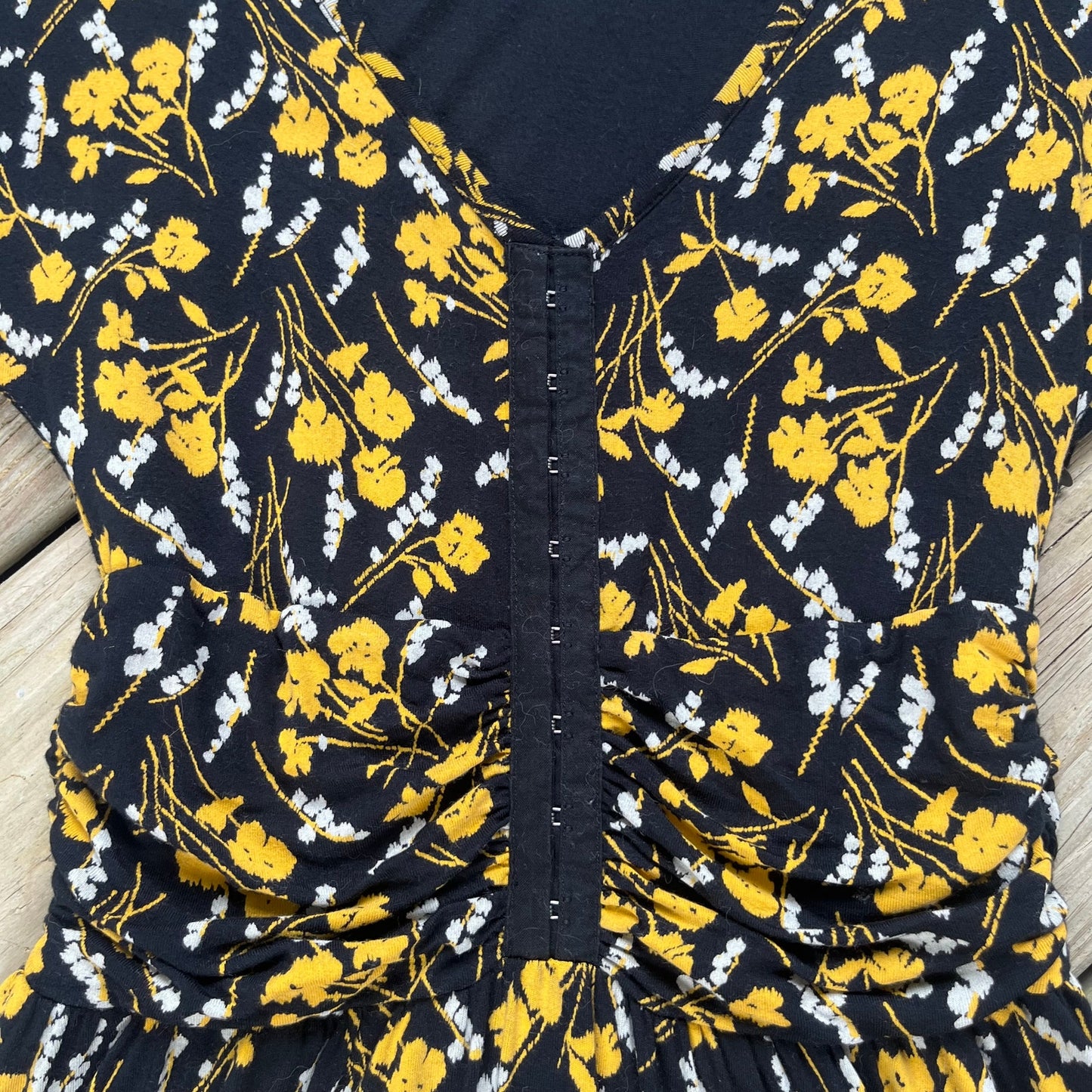 Anthropologie Maeve Black And Yellow Fit & Flare Dress Size XS