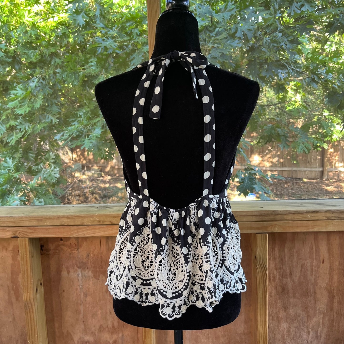 Free People Lunch Date Halter Top Black And White Polka Dot Size S