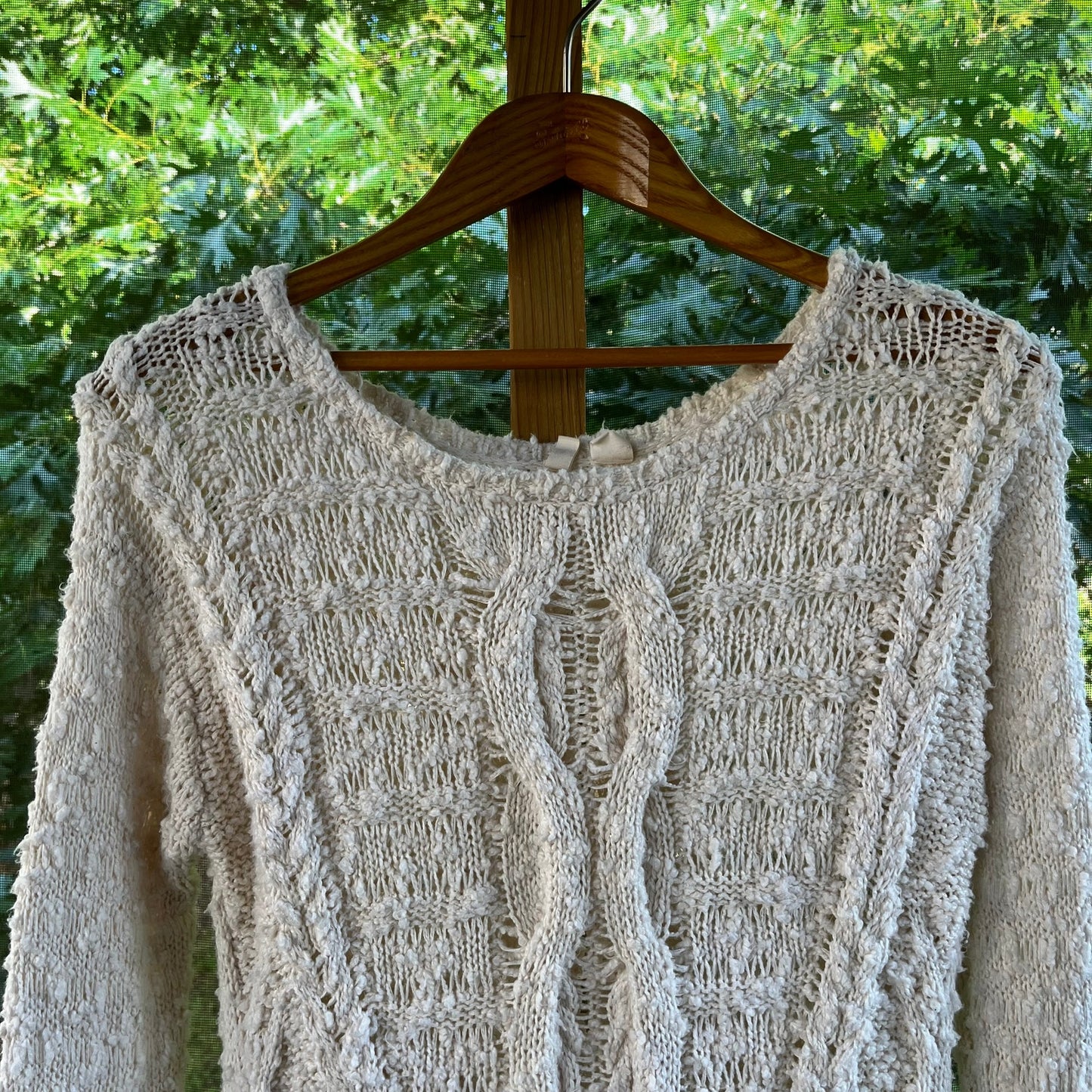 Anthropologie Moth Sweater White Chunky Open Knit Hi Lo Size S