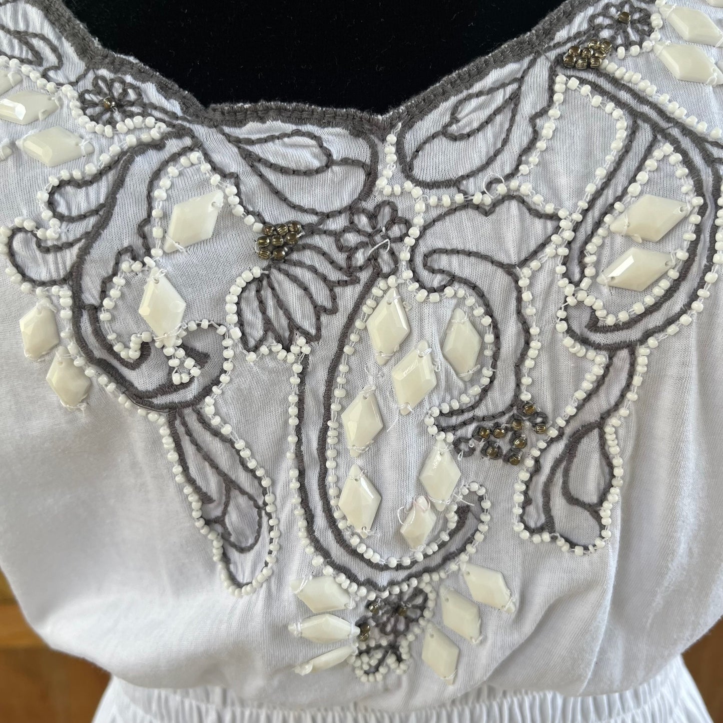 Anthropologie Deletta White Embellished Embroidered Top Size S