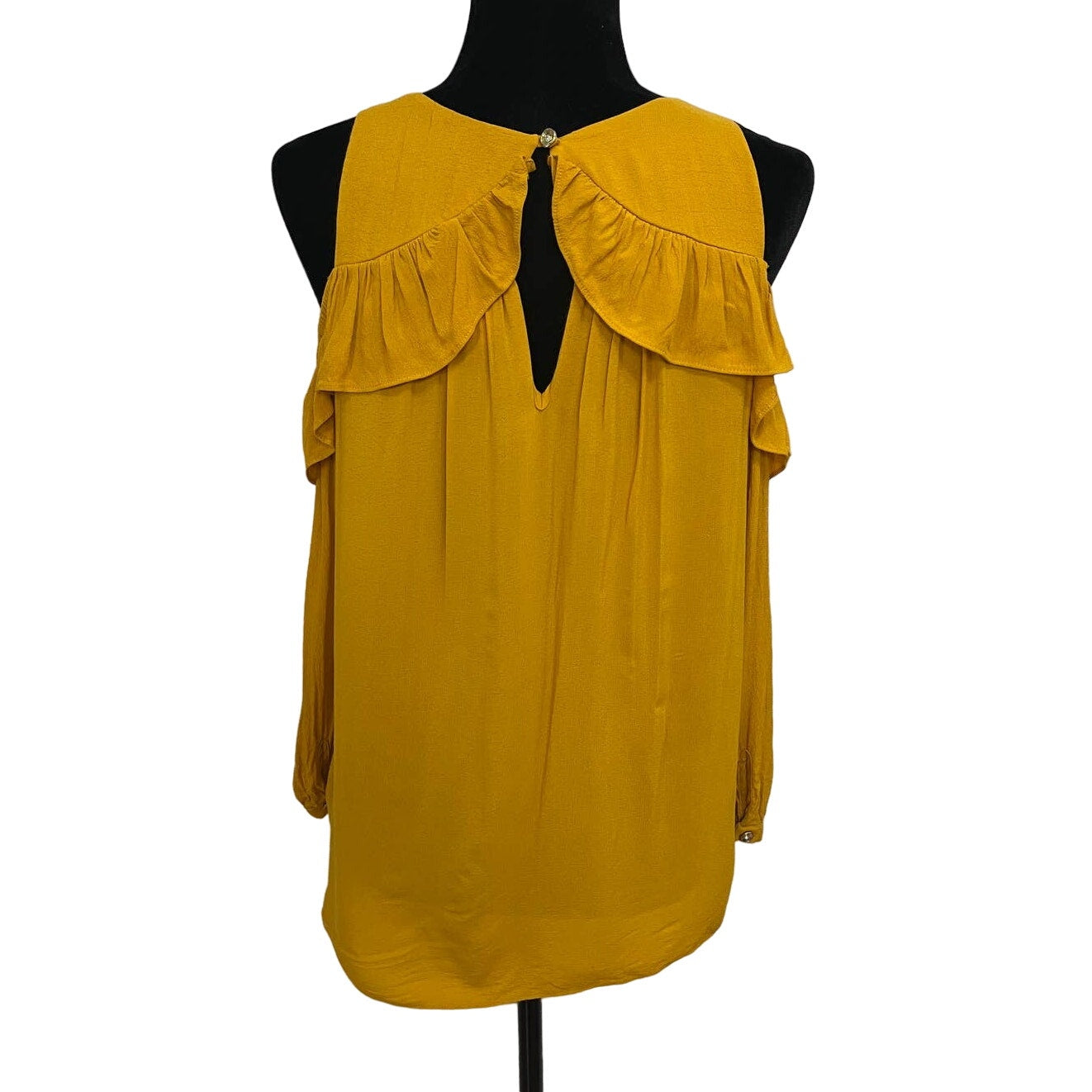 Anthropologie Maeve Barely Open Cold Shoulder Blouse Mustard Yellow Size 10