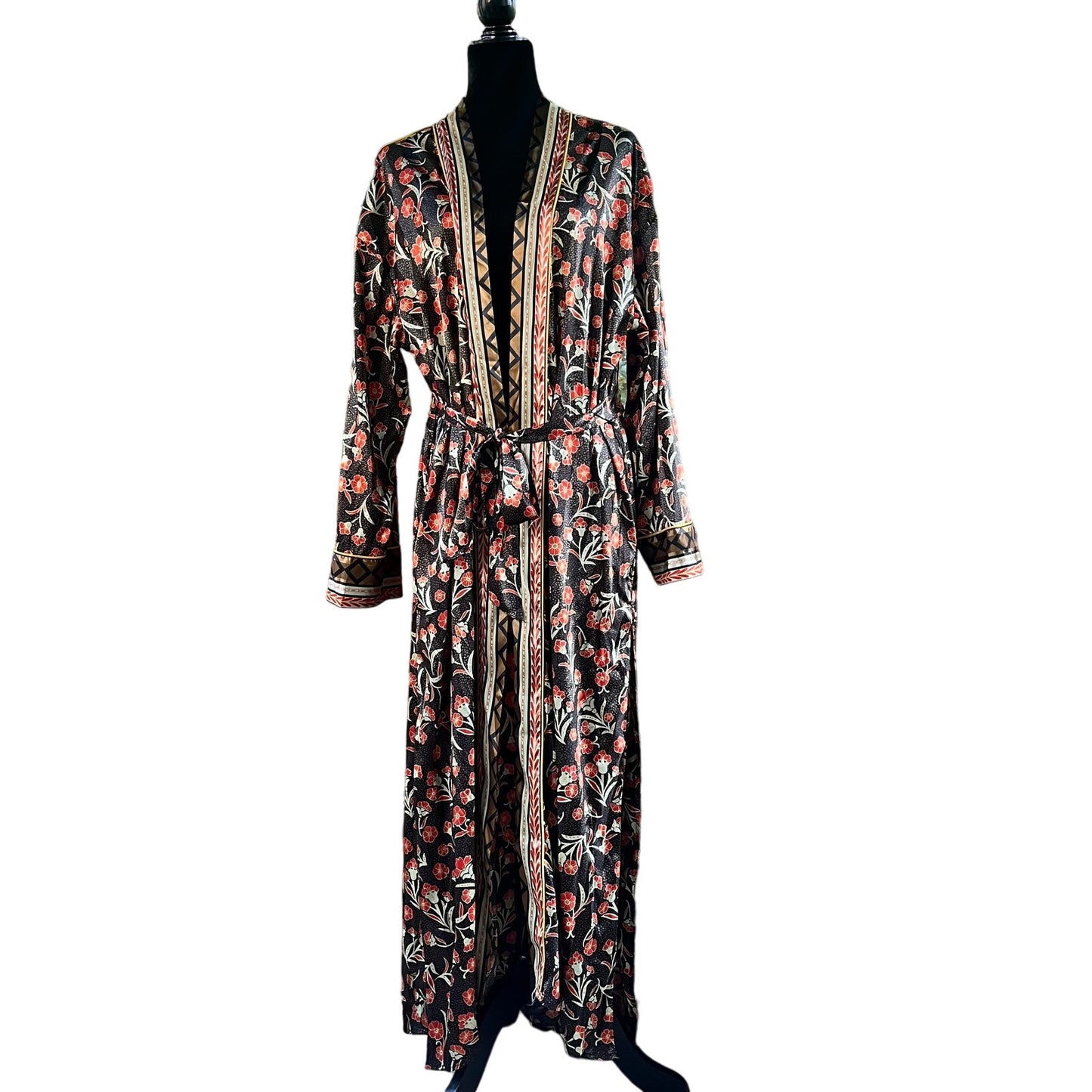 Free People Intimately Pyjama Party Black Floral Full Length Robe Size L