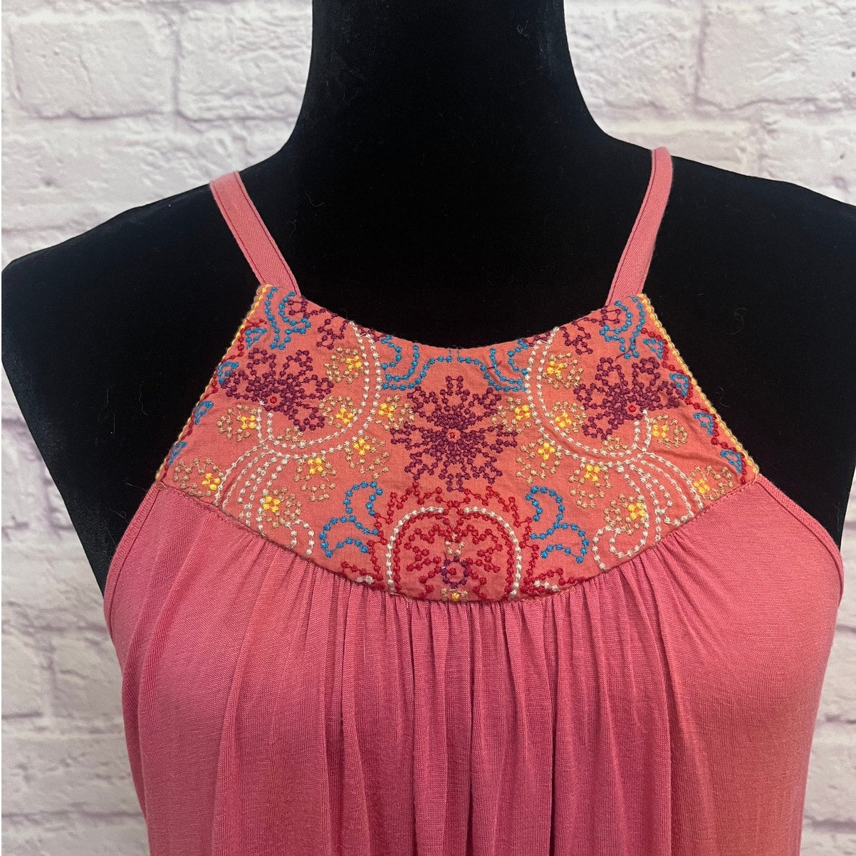 Anthropologie One September Pink Embroidered Boho Halter Top Size XS