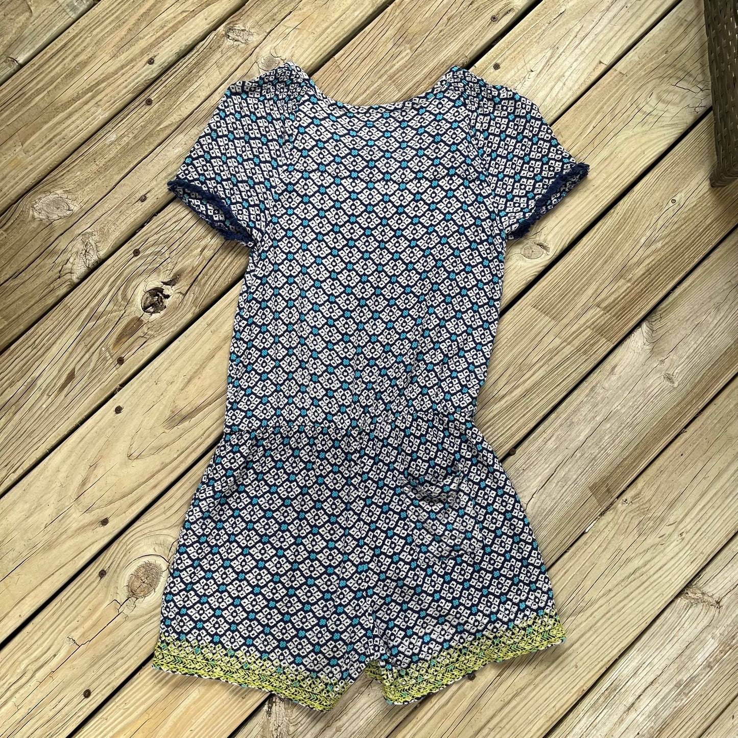 Anthropologie Lilka Long Weekend Blue Printed Romper Size S