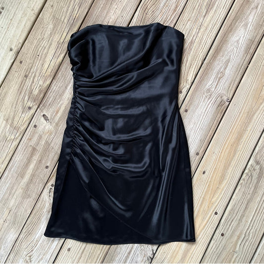 ABS Evening Allen Schwartz Vintage Black Satin Strapless Mini Dress Size 6.