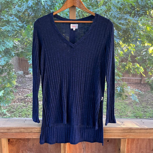 Anthropologie Deletta Navy Ribbed Hi-Lo Sweater Size L