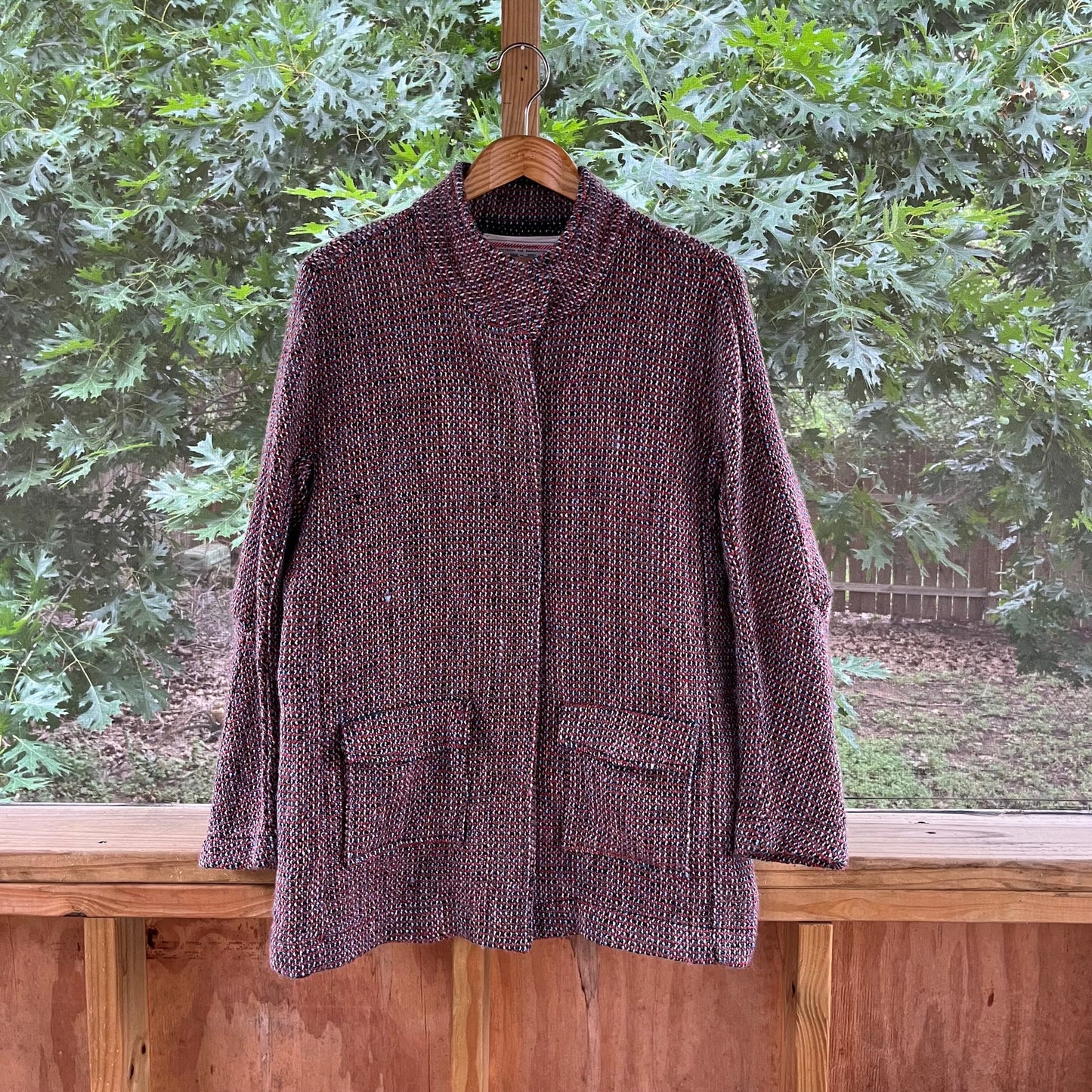 Anthropologie Cartionnier Colorful Red And Blue Tweed Peacoat Size L