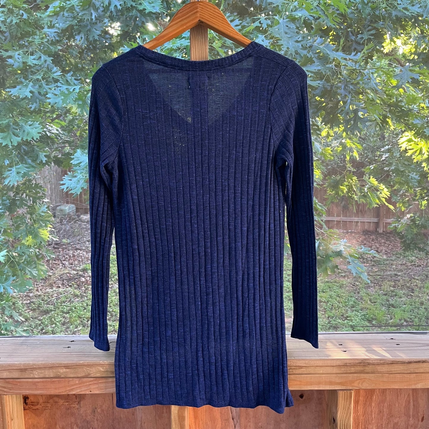 Anthropologie Deletta Navy Ribbed Hi-Lo Sweater Size L