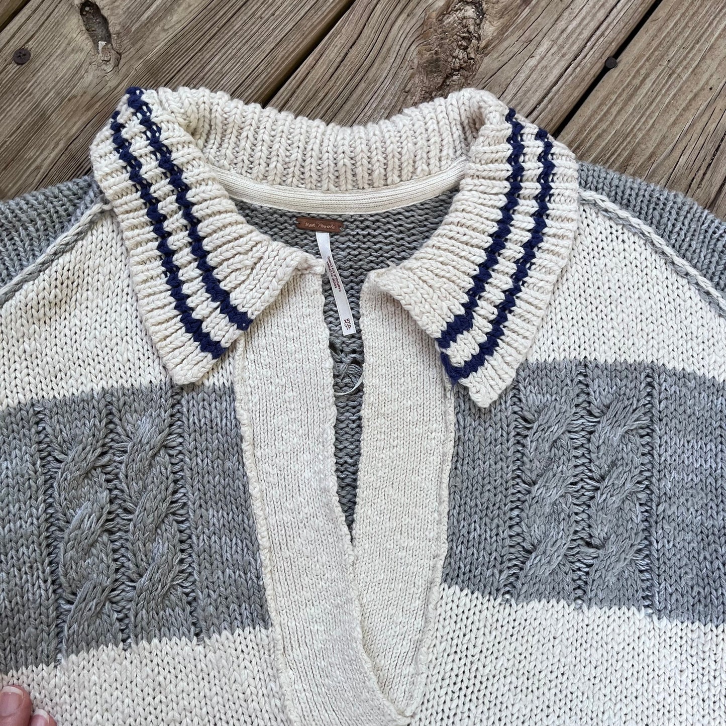 Free People Pembrook Sweater Preppy Grey And White Stripe Size XS