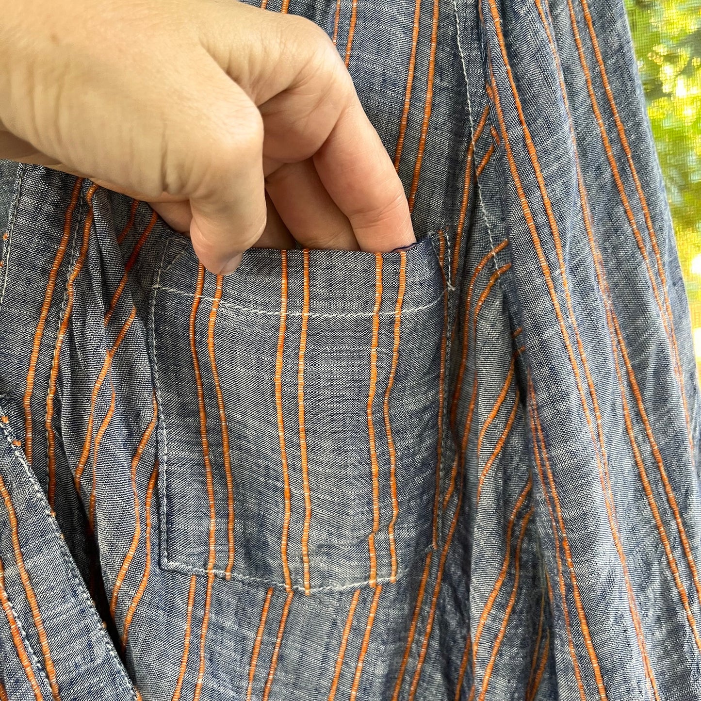 Anthropologie Pilcro Slate Blue And Orange Stripe Wrap Front Blouse Size S