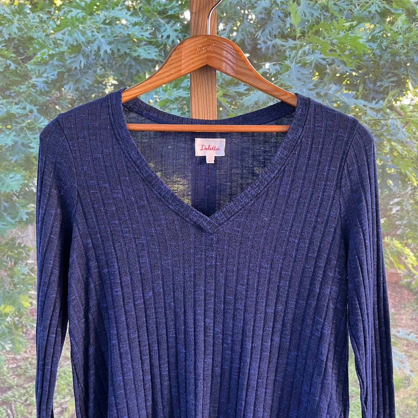 Anthropologie Deletta Navy Ribbed Hi-Lo Sweater Size L