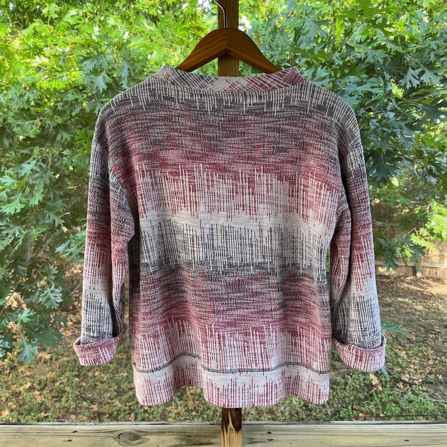 Anthropologie Postmark Etched Sunset Knit Top Red Combo Size S