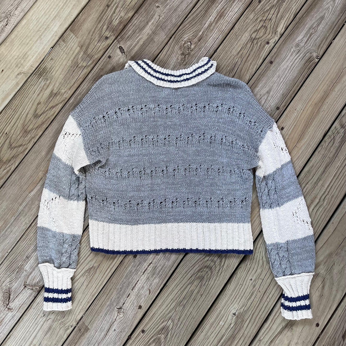 Free People Pembrook Sweater Preppy Grey And White Stripe Size XS