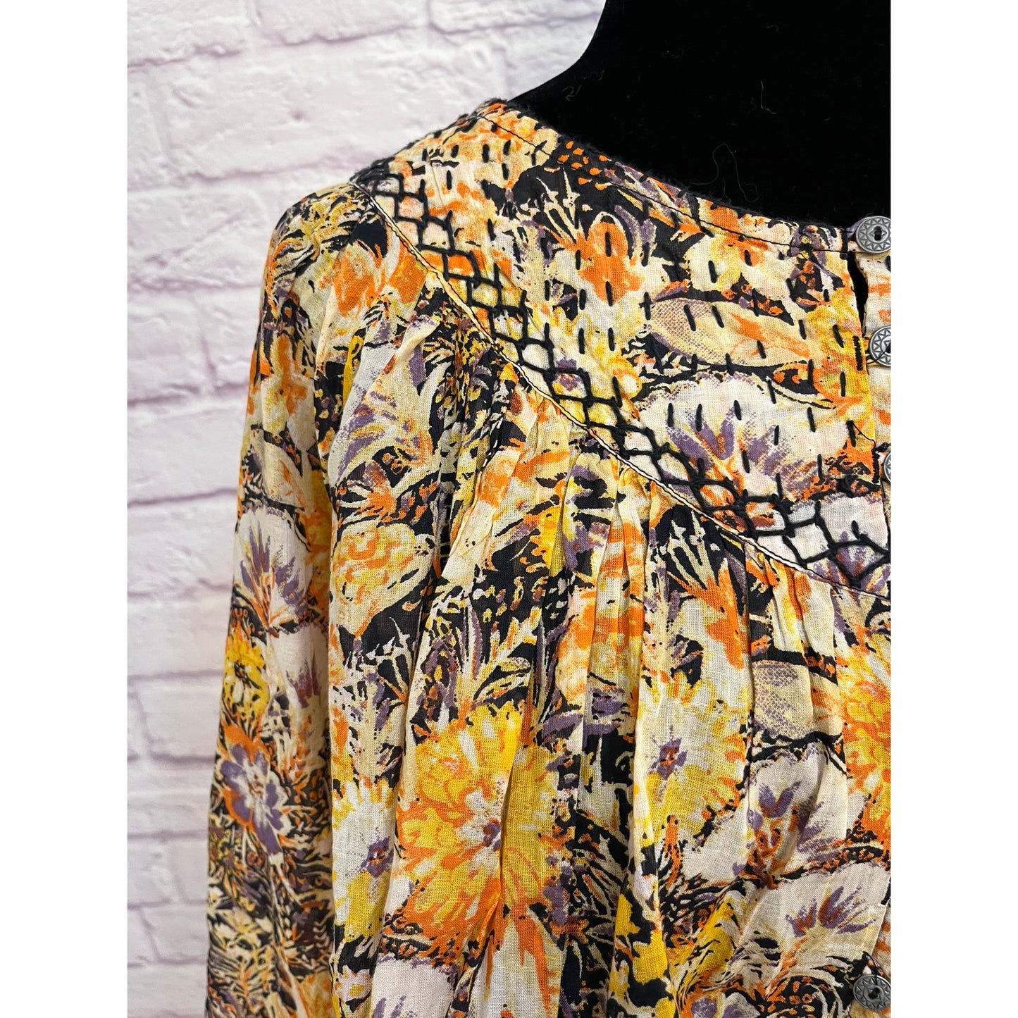 Free People We The Free Cool Meadow Blouse Size XS Yellow Floral