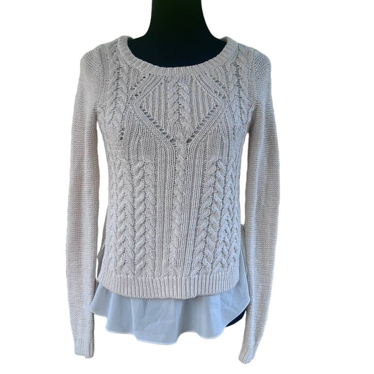 Anthropologie Moth Ella Cable Knit Sweater White Layered Size XS