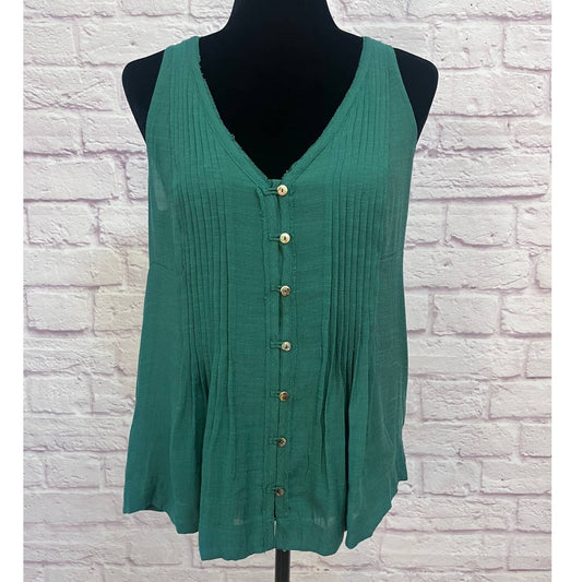 Anthropologie Maeve Saona Dark Green Swing Pleated Top Size XS