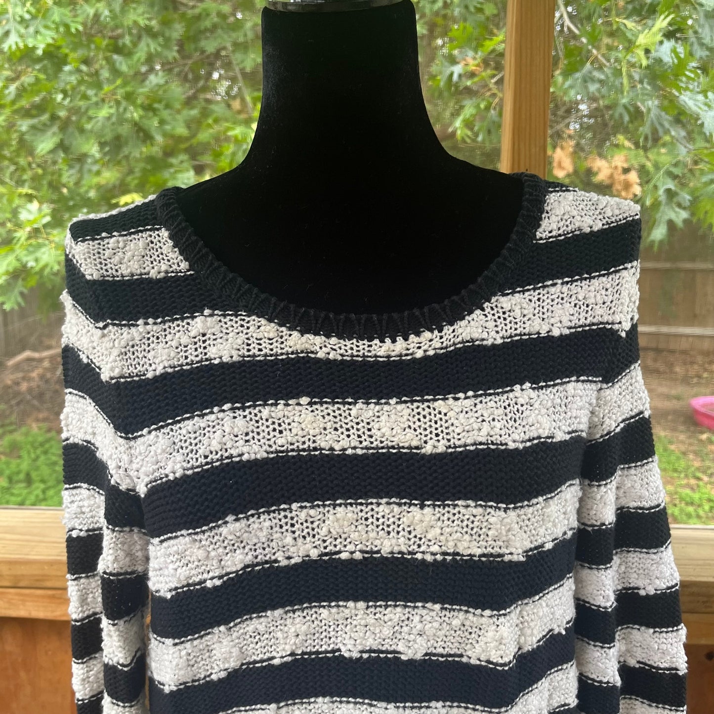 Anthropologie Knitted And Knotted Black And White Crochet Hem Sweater Size S