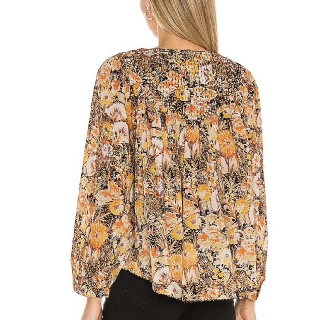 Free People We The Free Cool Meadow Blouse Size XS Yellow Floral