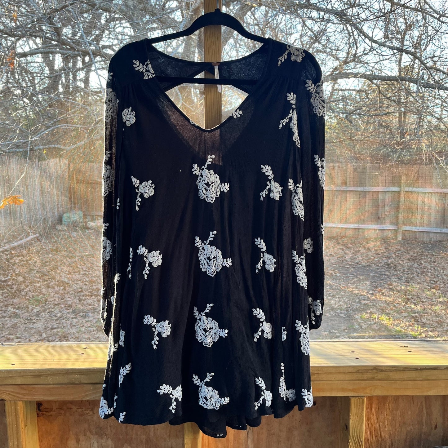 Free People Emma Austin Black And White Embroidered Dress Size S