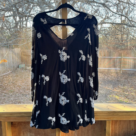 Free People Emma Austin Black And White Embroidered Dress Size S