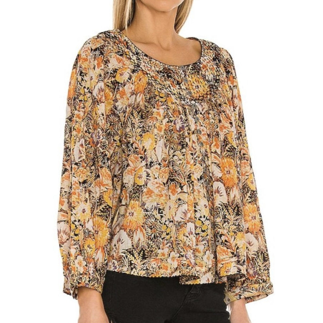 Free People We The Free Cool Meadow Blouse Size XS Yellow Floral