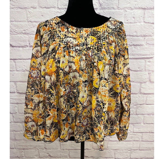 Free People We The Free Cool Meadow Blouse Size XS Yellow Floral