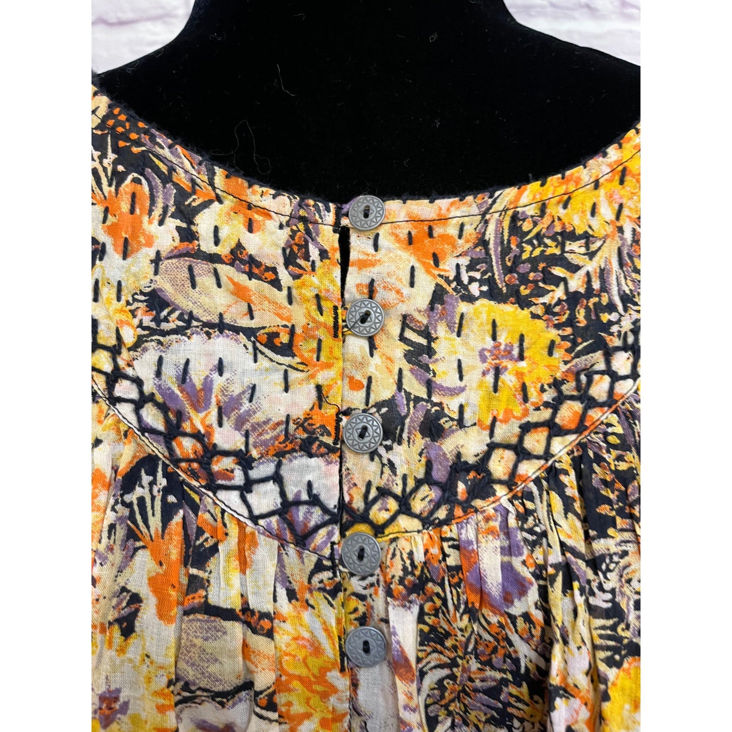 Free People We The Free Cool Meadow Blouse Size XS Yellow Floral