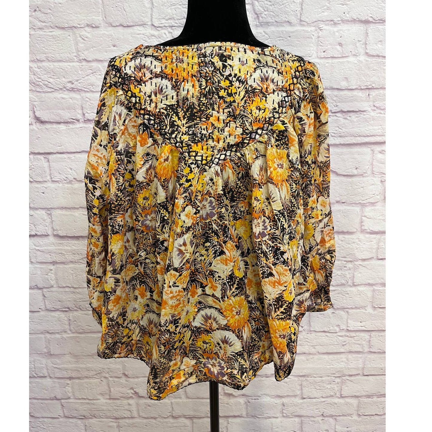 Free People We The Free Cool Meadow Blouse Size XS Yellow Floral