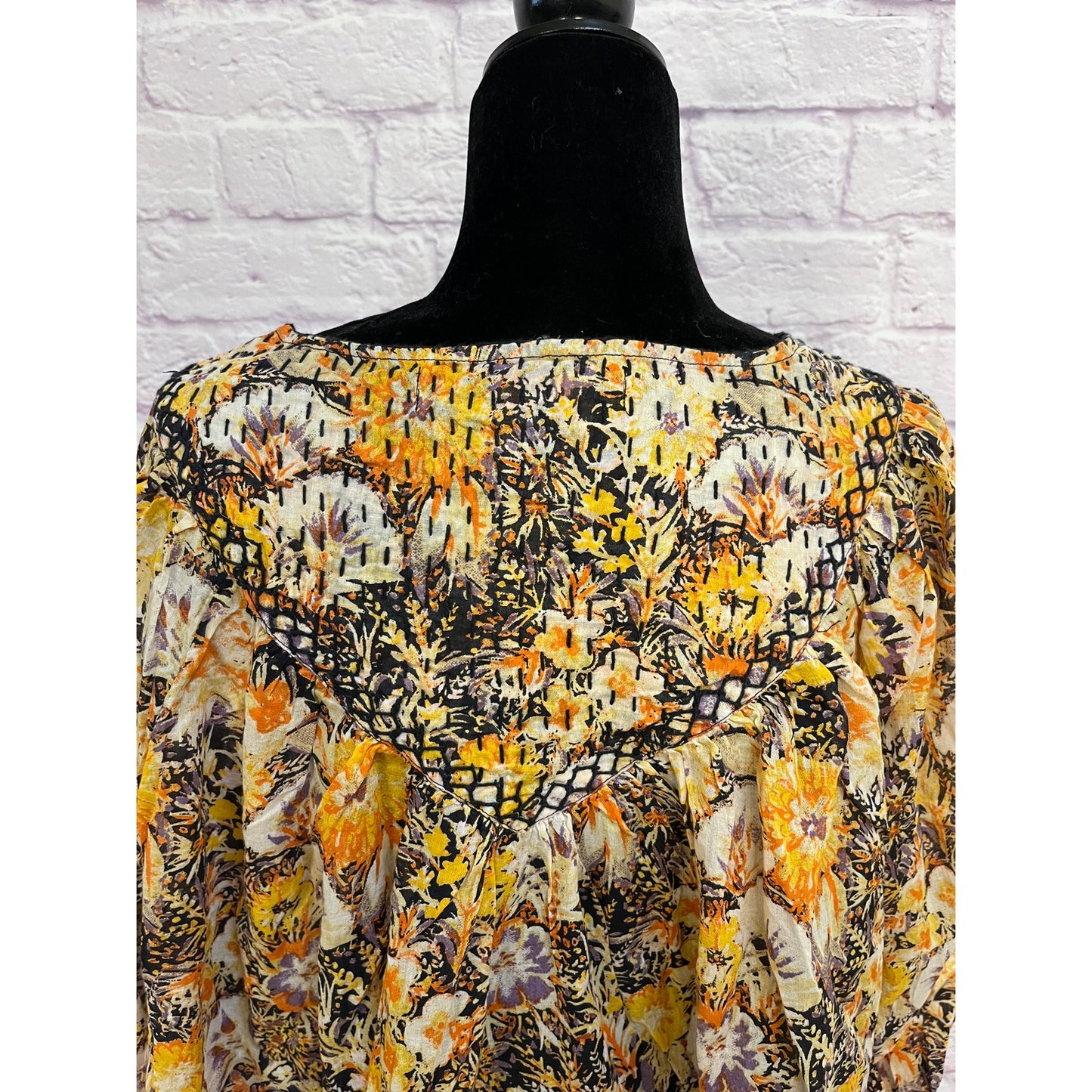 Free People We The Free Cool Meadow Blouse Size XS Yellow Floral