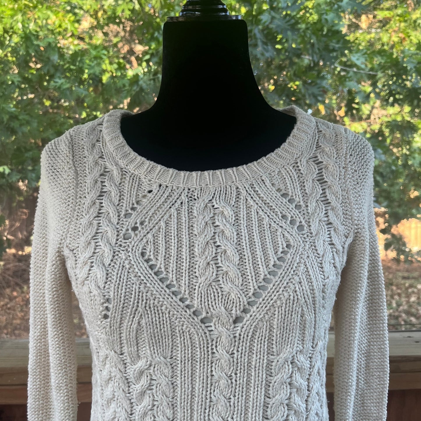 Anthropologie Moth Ella Cable Knit Sweater White Layered Size XS