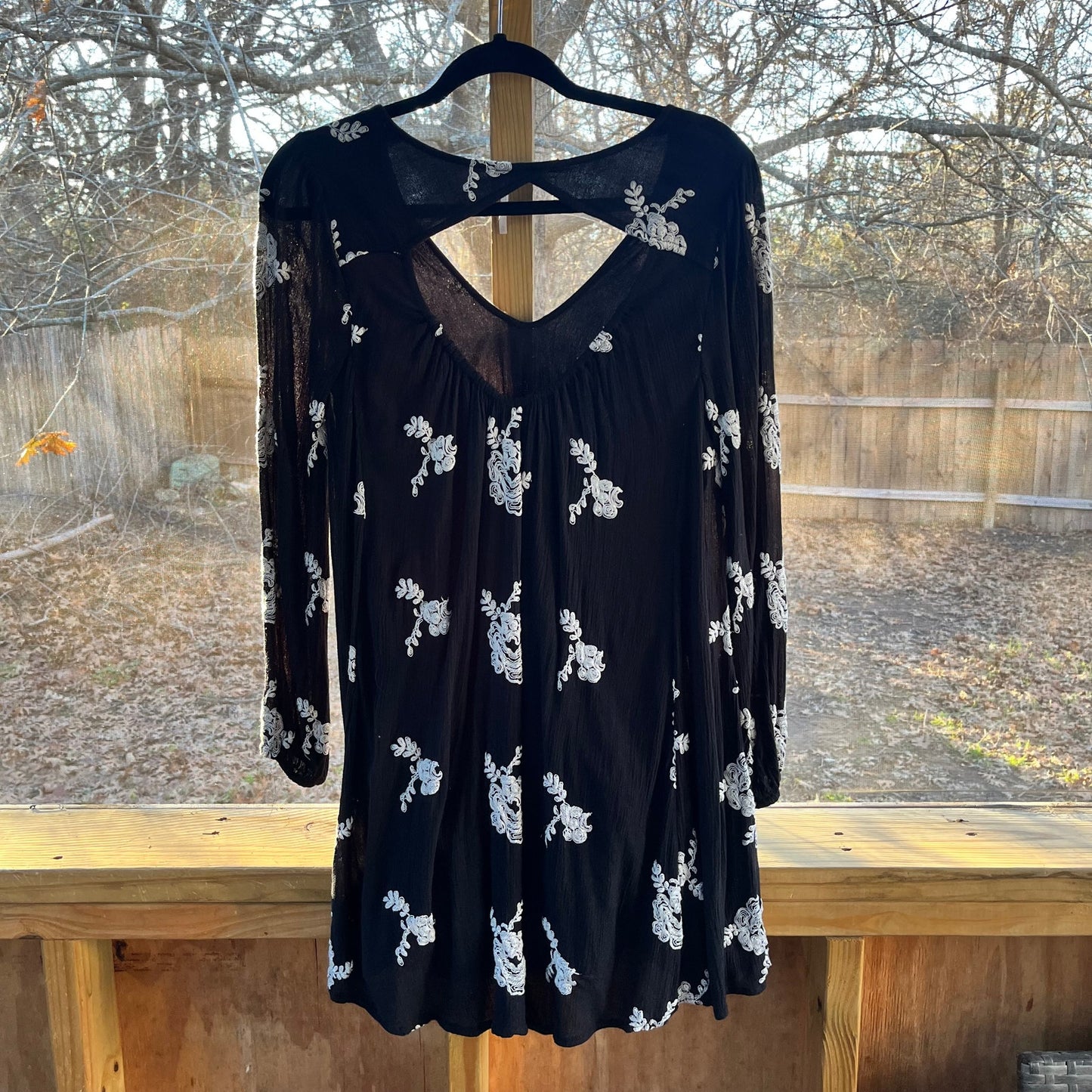 Free People Emma Austin Black And White Embroidered Dress Size S